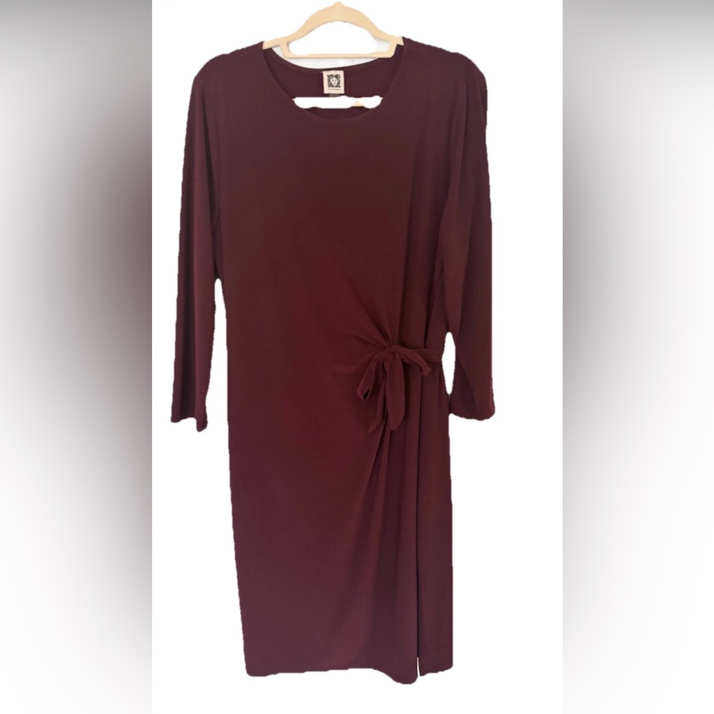 Anne Klein Rich Maroon Long Sleeve faux wrap Dress 16